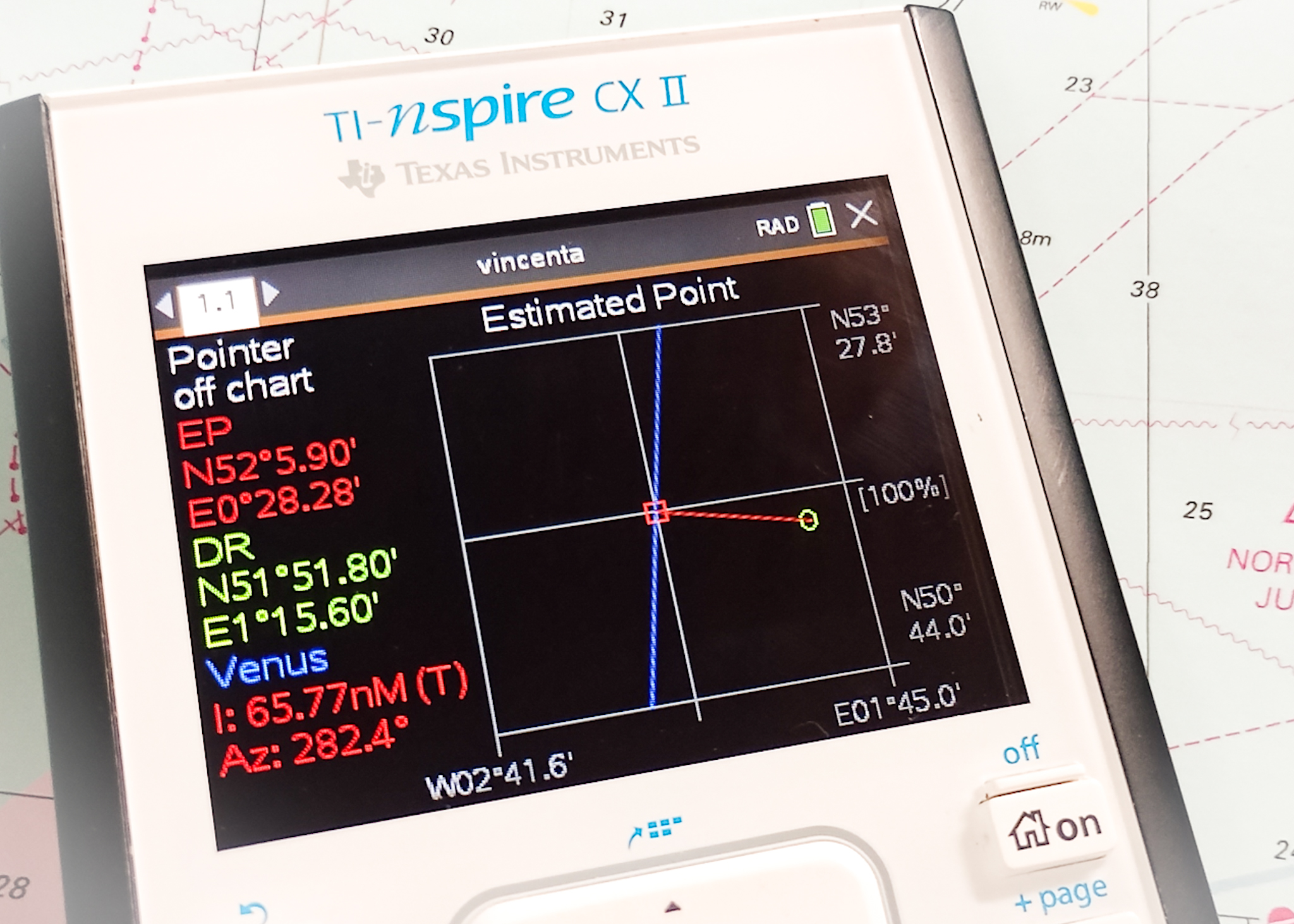 TI-Nspire CX running Vincenta during navigation