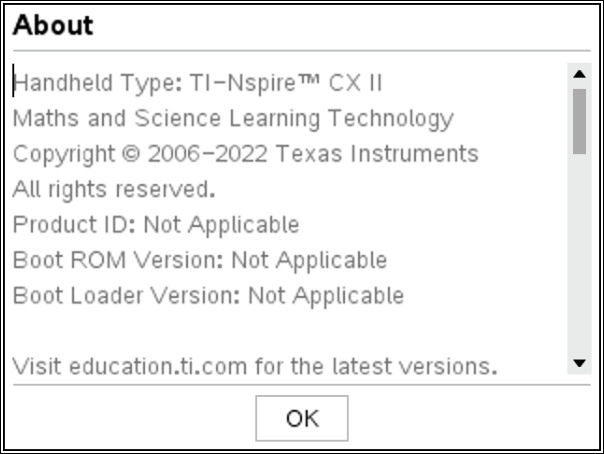 TI-Nspire About screen